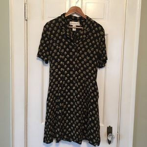 Vintage Floral Mini Shirt Dress in Black and Gold